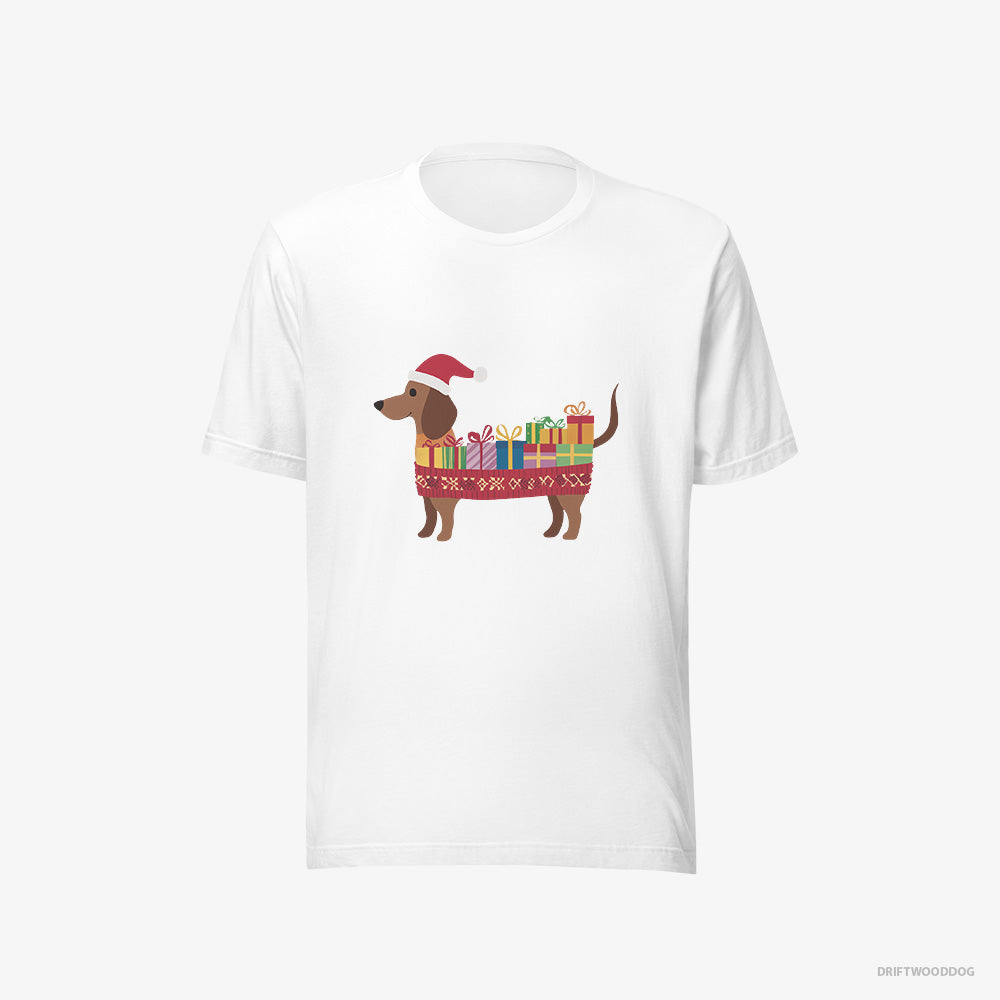 Dachshund T-Shirt – Men White T-Shirt Eco-Friendly – Wrapped as a Christmas Present (on White Background)