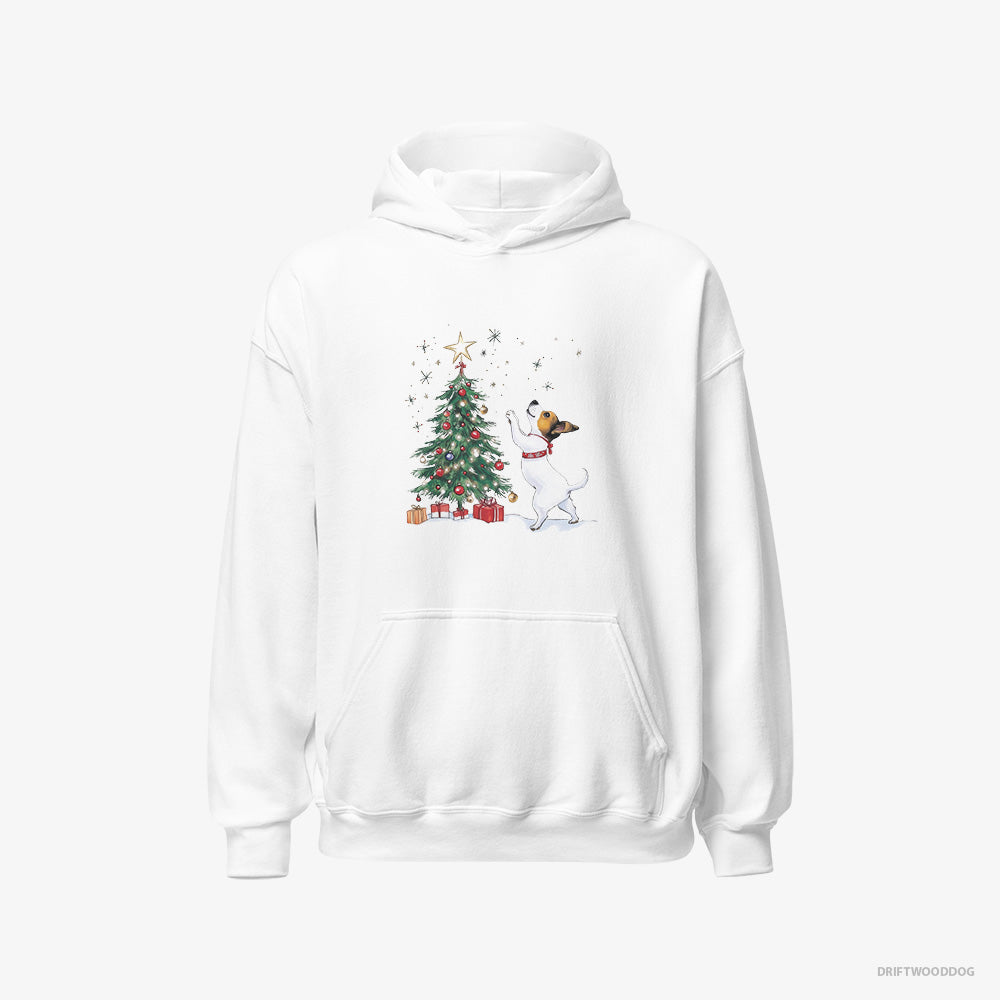 Jack Russell Terrier Hoodie – Men White Hoodie Classic – Hanging Decorations on the Tree (on White Background)