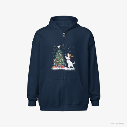 Jack Russell Terrier Hoodie – Men Navy Hoodie Full-Zip – Hanging Decorations on the Tree (on White Background)