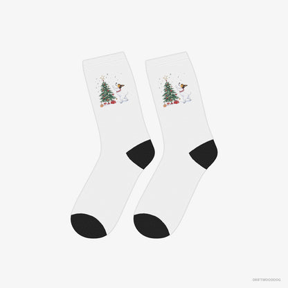 Jack Russell Terrier Socks – Unisex White Socks Classic – Hanging Decorations on the Tree (on White Background)