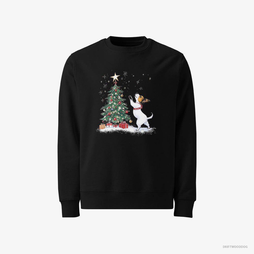 Jack Russell Terrier Sweatshirt – Men Black Sweatshirt Classic – Hanging Decorations on the Tree (on White Background)