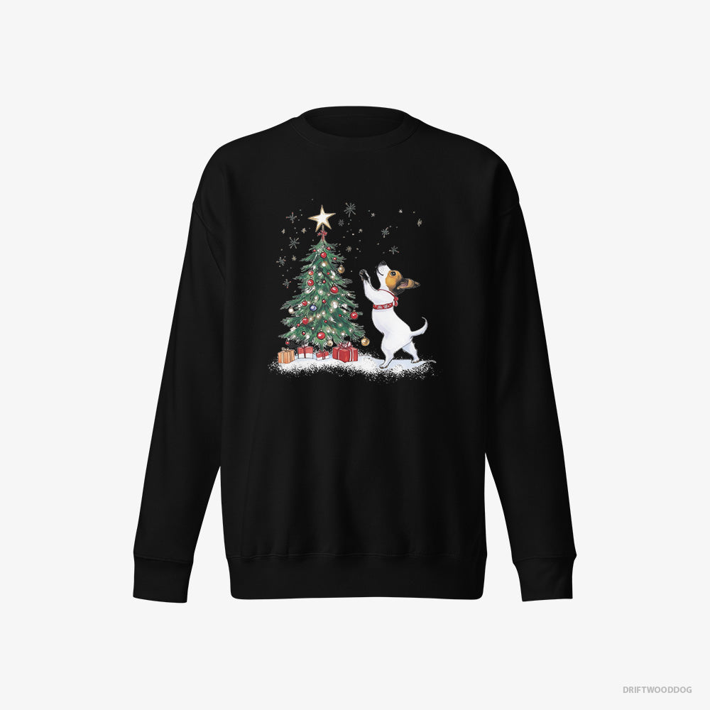 Jack Russell Terrier Sweatshirt – Women Black Sweatshirt Eco-Friendly – Hanging Decorations on the Tree (on White Background)