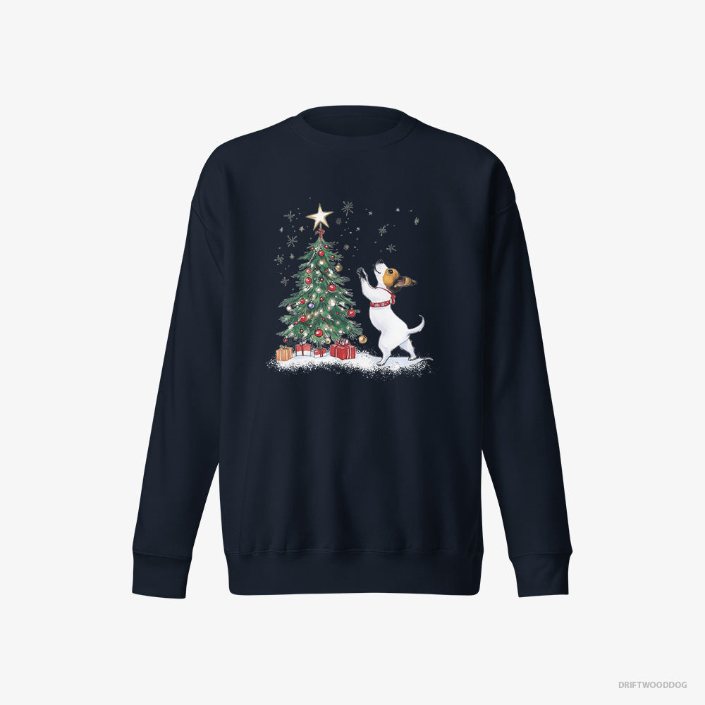 Jack Russell Terrier Sweatshirt – Men Navy Sweatshirt Eco-Friendly – Hanging Decorations on the Tree (on White Background)