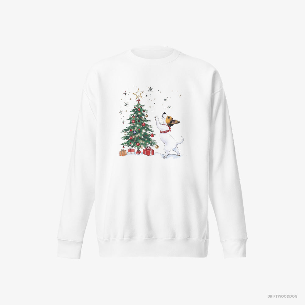 Jack Russell Terrier Sweatshirt – Men White Sweatshirt Eco-Friendly – Hanging Decorations on the Tree (on White Background)