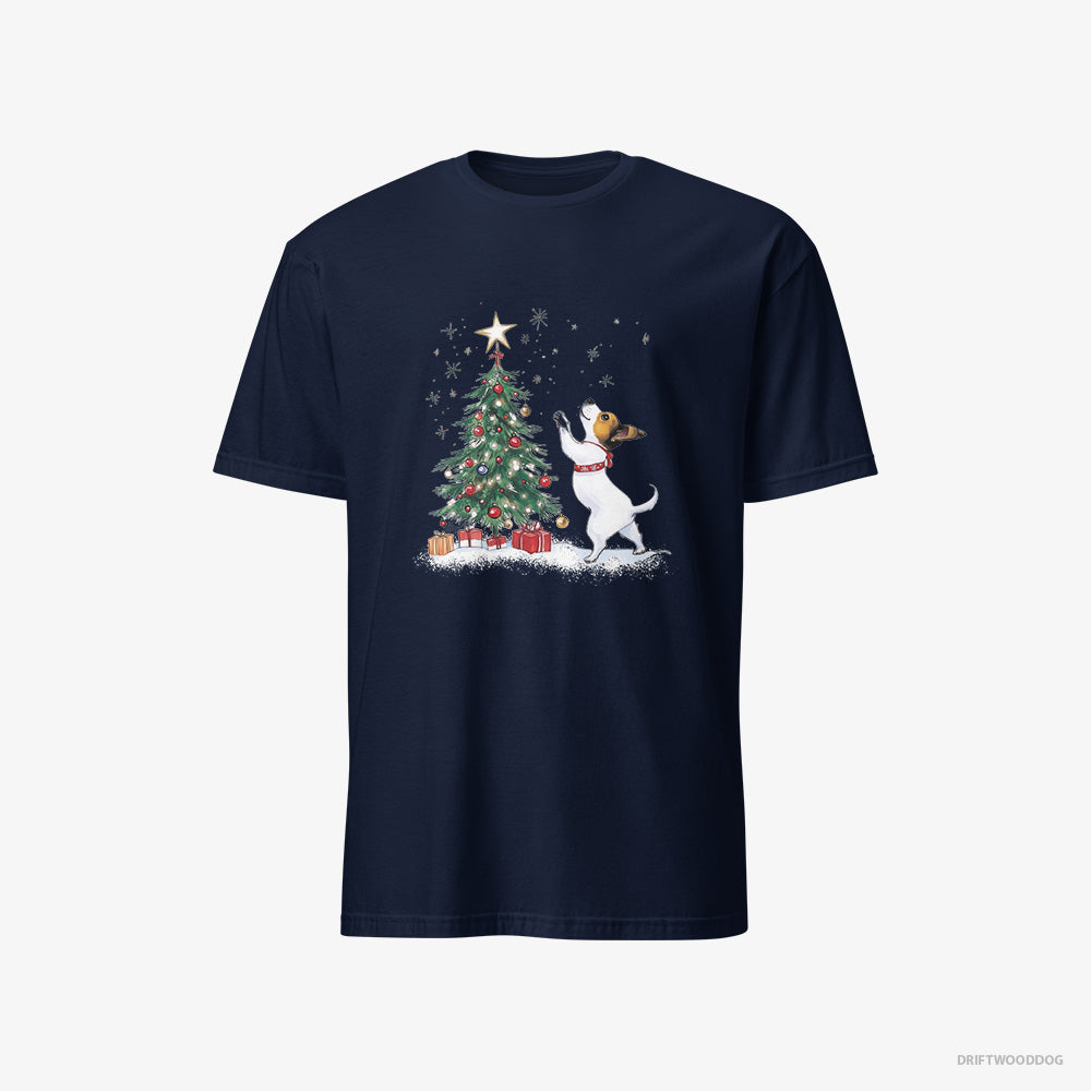 Jack Russell Terrier T-Shirt – Men Navy T-Shirt Classic – Hanging Decorations on the Tree (on White Background)