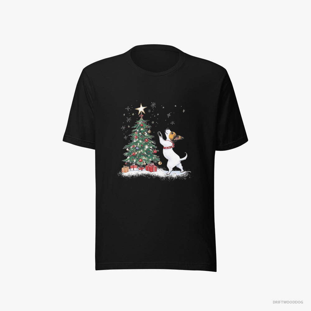 Jack Russell Terrier T-Shirt – Women Black T-Shirt Eco-Friendly – Hanging Decorations on the Tree (on White Background)