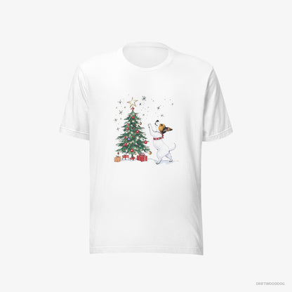 Jack Russell Terrier T-Shirt – Men White T-Shirt Eco-Friendly – Hanging Decorations on the Tree (on White Background)