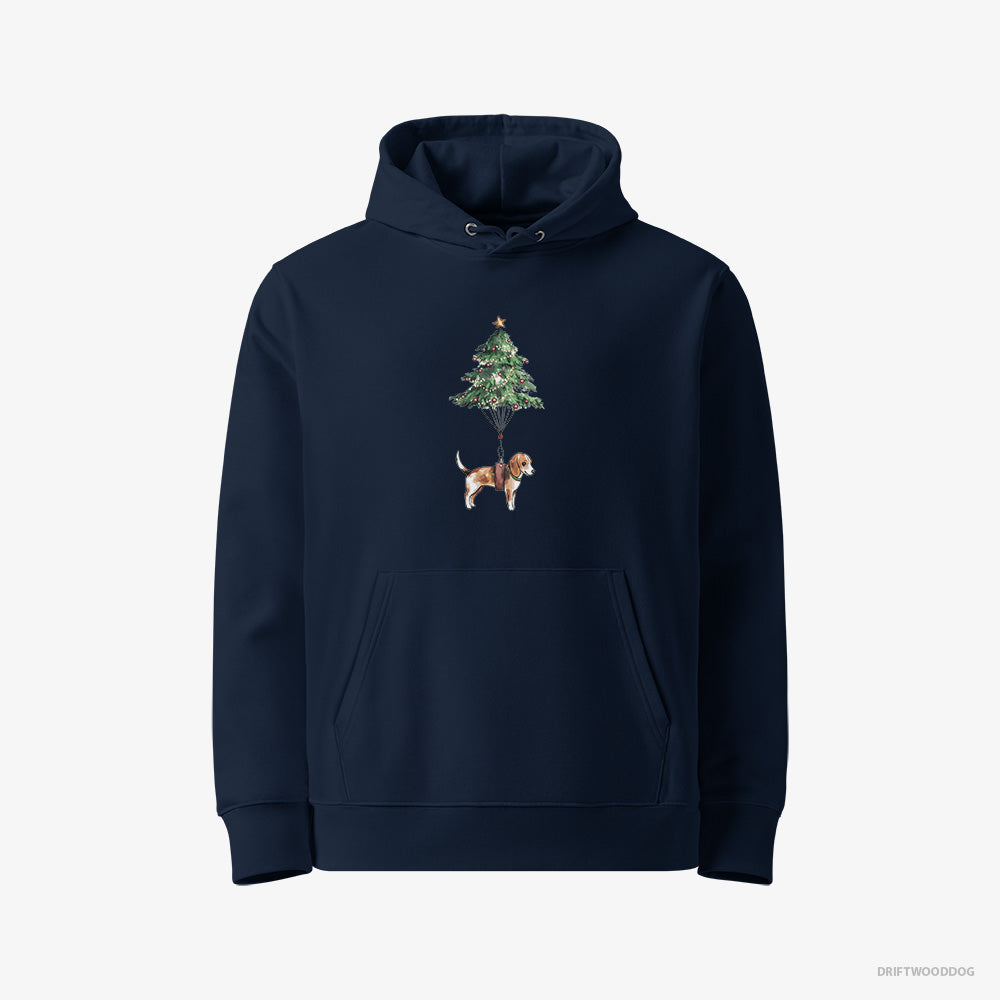 Beagle Hoodie – Women Navy Hoodie Eco-Friendly – as a Christmas Tree Decoration (on White Background)