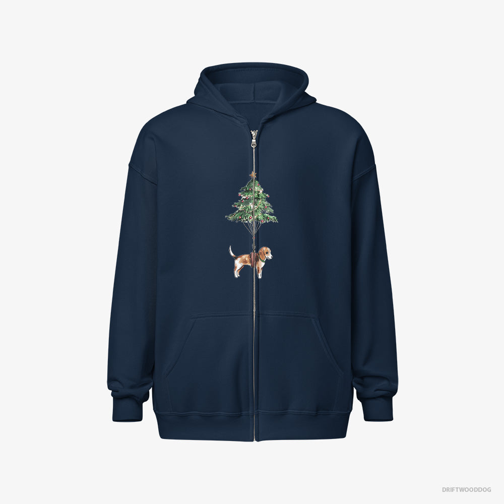 Beagle Hoodie – Men Navy Hoodie Full-Zip – as a Christmas Tree Decoration (on White Background)