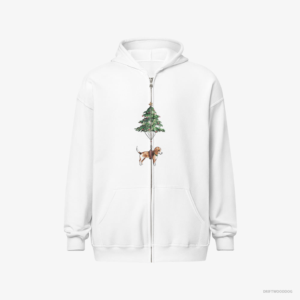 Beagle Hoodie – Men White Hoodie Full-Zip – as a Christmas Tree Decoration (on White Background)