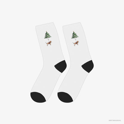 Beagle Socks – Unisex White Socks Classic – as a Christmas Tree Decoration (on White Background)