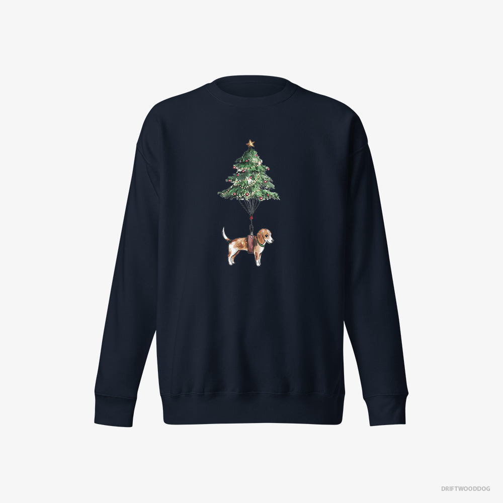 Beagle Sweatshirt – Women Navy Sweatshirt Eco-Friendly – as a Christmas Tree Decoration (on White Background)