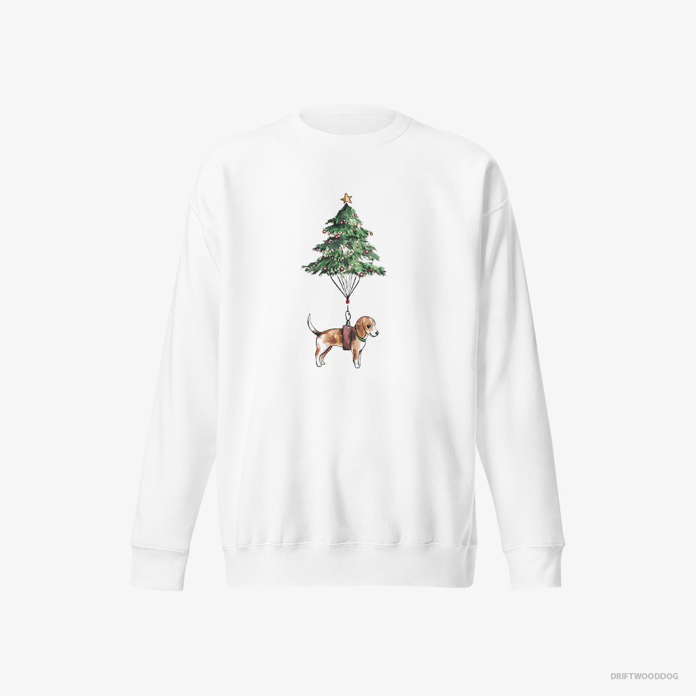 Beagle Sweatshirt – Men White Sweatshirt Eco-Friendly – as a Christmas Tree Decoration (on White Background)