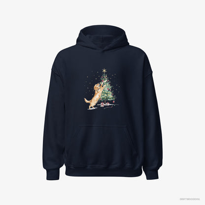 Golden Retriever Styling the Christmas Tree Navy Hoodie