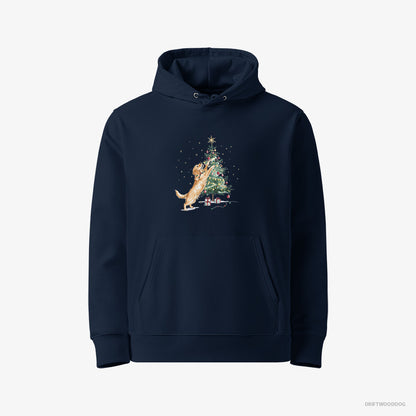 Golden Retriever Styling the Christmas Tree Navy Hoodie