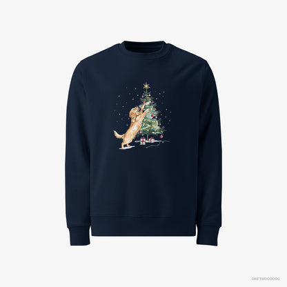 Golden Retriever Sweatshirt – Men Navy Sweatshirt Classic – Styling the Christmas Tree (on White Background)