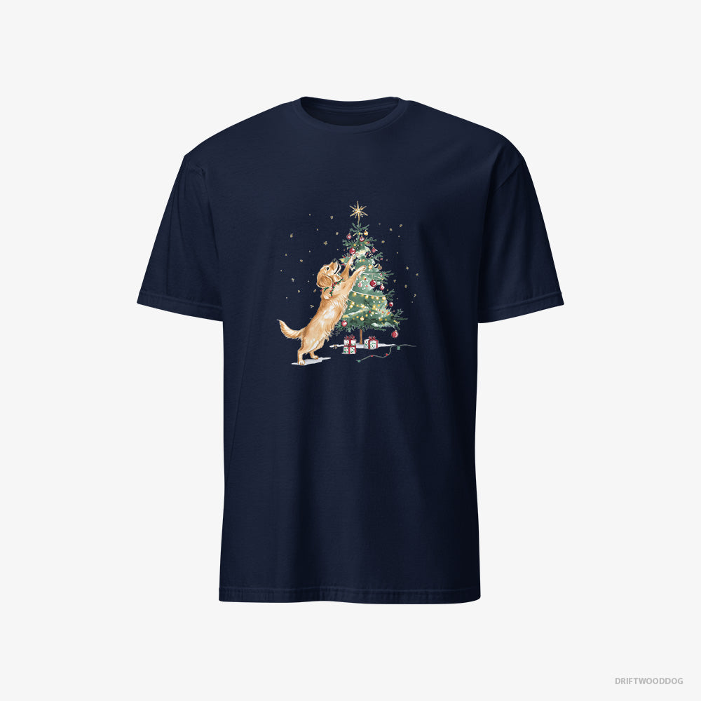 Golden Retriever T-Shirt – Men Navy T-Shirt Classic – Styling the Christmas Tree (on White Background)