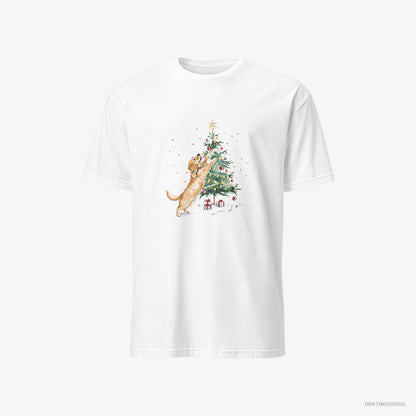 Golden Retriever T-Shirt – Men White T-Shirt Classic – Styling the Christmas Tree (on White Background)