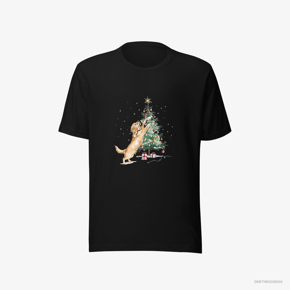 Golden Retriever T-Shirt – Men Black T-Shirt Eco-Friendly – Styling the Christmas Tree (on White Background)