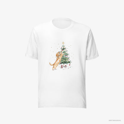 Golden Retriever T-Shirt – Men White T-Shirt Eco-Friendly – Styling the Christmas Tree (on White Background)