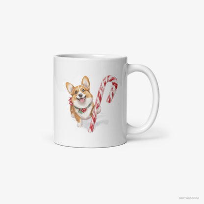 Corgi with a Giant Christmas Lollipop White Mug