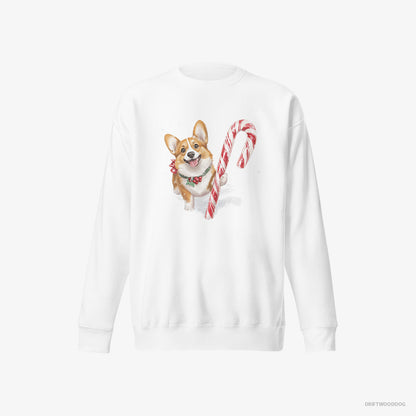 Corgi with a Giant Christmas Lollipop White Sweatshirt