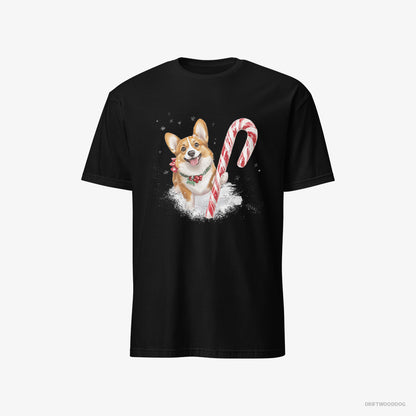 Corgi with a Giant Christmas Lollipop Black T-Shirt