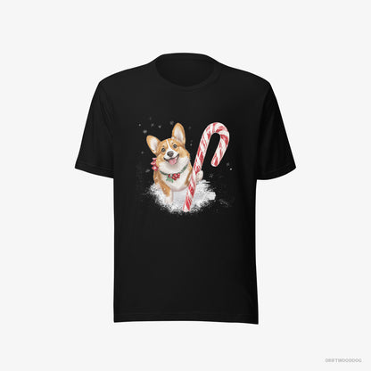 Corgi with a Giant Christmas Lollipop Black T-Shirt