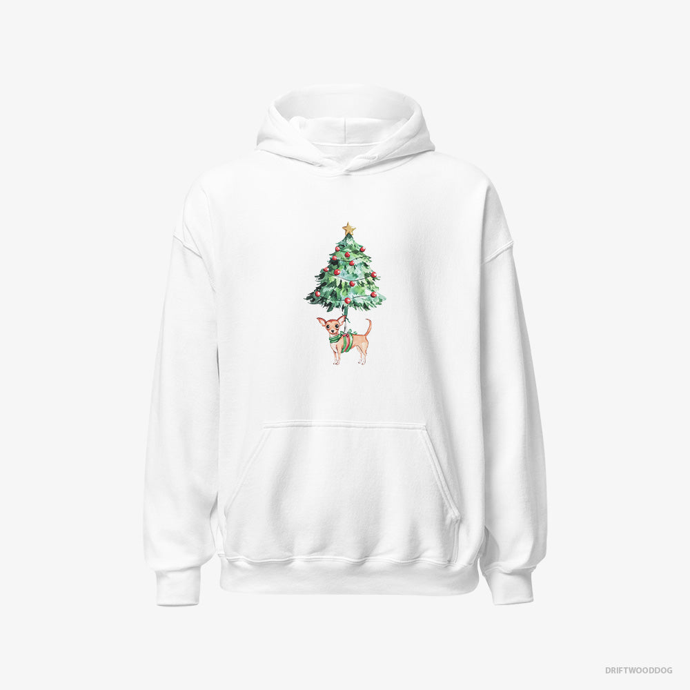 Chihuahua Hoodie – Men White Hoodie Classic – Adorned on the Christmas Tree (on White Background)