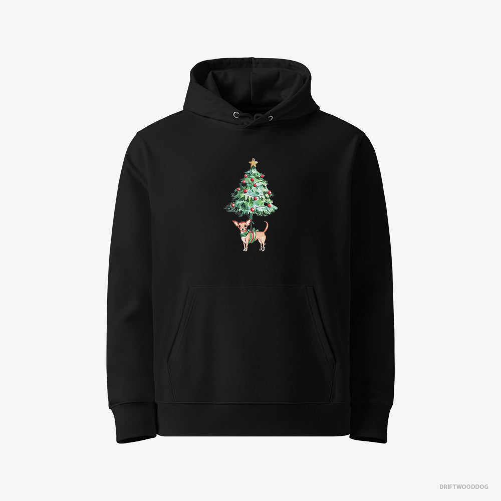 Chihuahua Hoodie – Men Black Hoodie Eco-Friendly – Adorned on the Christmas Tree (on White Background)