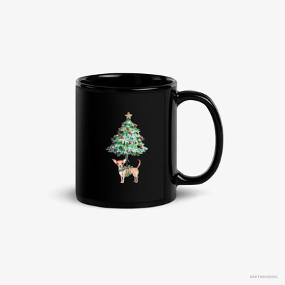 Chihuahua Mug – Unisex Black Mug Classic – Adorned on the Christmas Tree (on White Background)