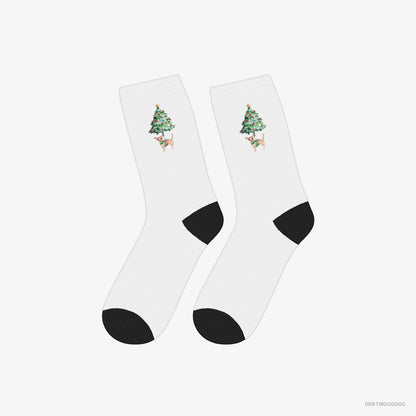 Chihuahua Socks – Unisex White Socks Classic – Adorned on the Christmas Tree (on White Background)