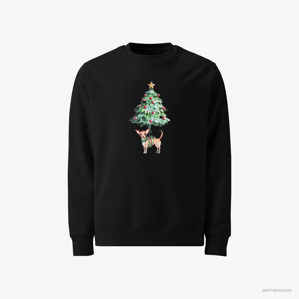 Chihuahua Sweatshirt – Men Black Sweatshirt Classic – Adorned on the Christmas Tree (on White Background)