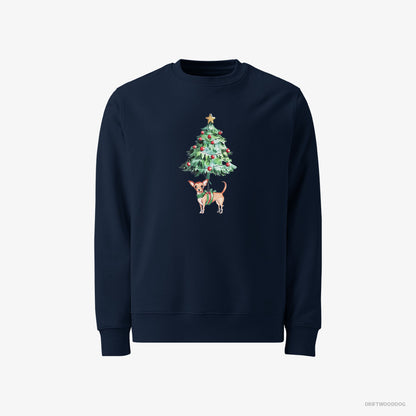 Chihuahua Sweatshirt – Men Navy Sweatshirt Classic – Adorned on the Christmas Tree (on White Background)