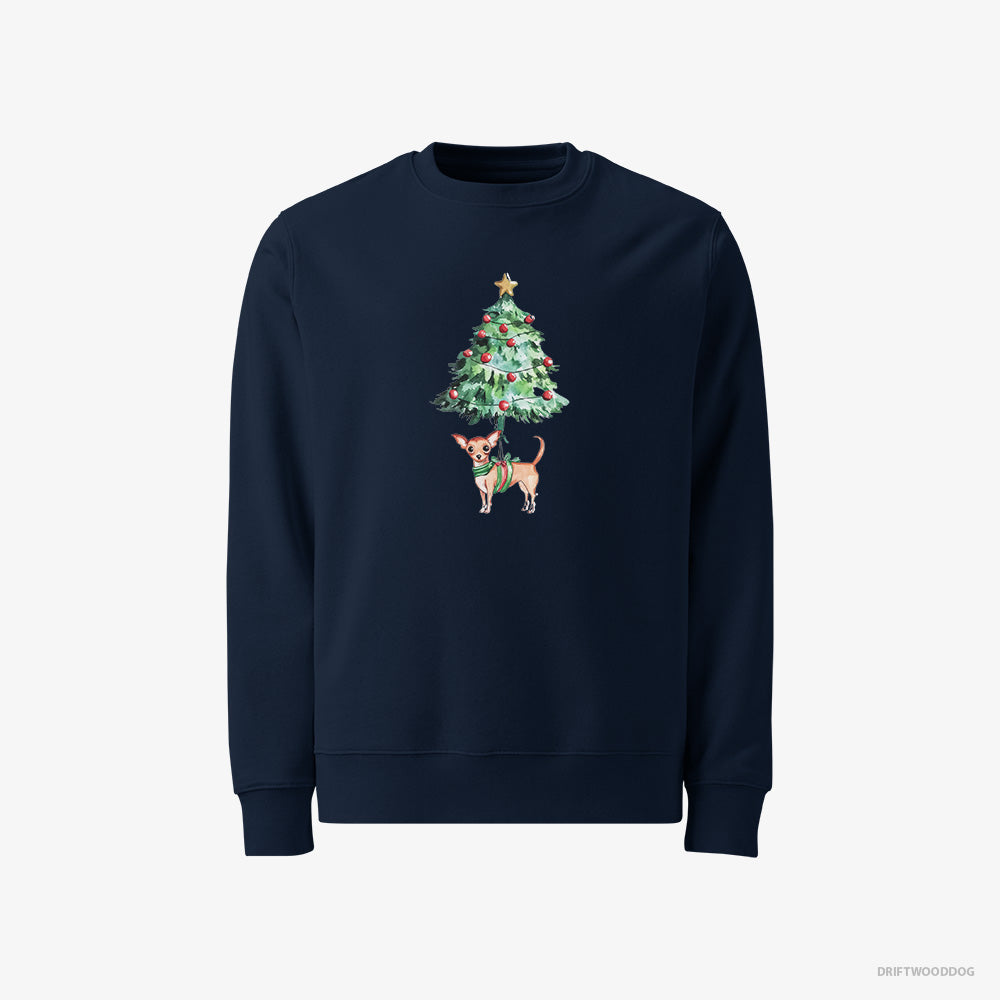 Funny Chihuahua Adorned on the Christmas Tree – Men's Sweatshirt Navy – Classic