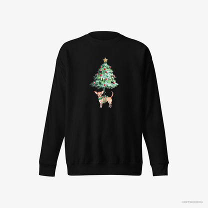 Chihuahua Sweatshirt – Men Black Sweatshirt Eco-Friendly – Adorned on the Christmas Tree (on White Background)