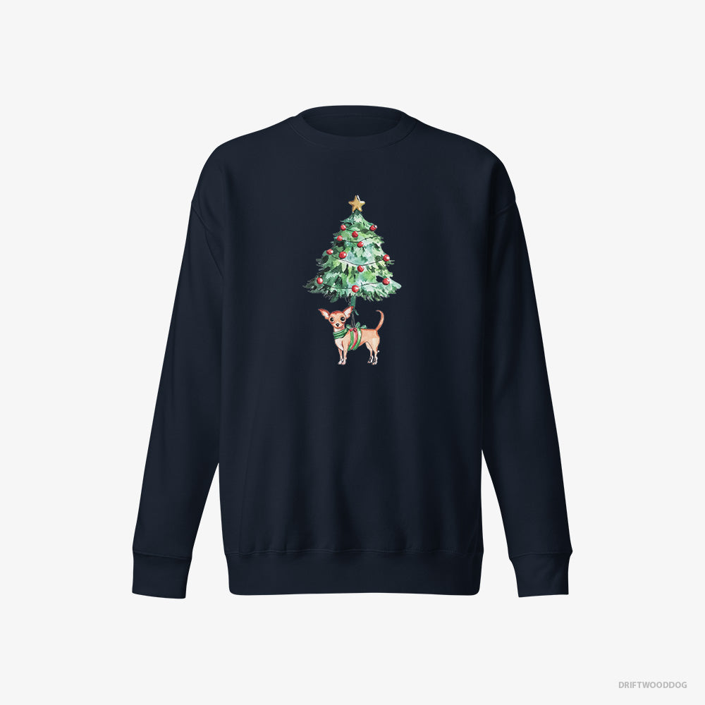 Chihuahua Sweatshirt – Men Navy Sweatshirt Eco-Friendly – Adorned on the Christmas Tree (on White Background)