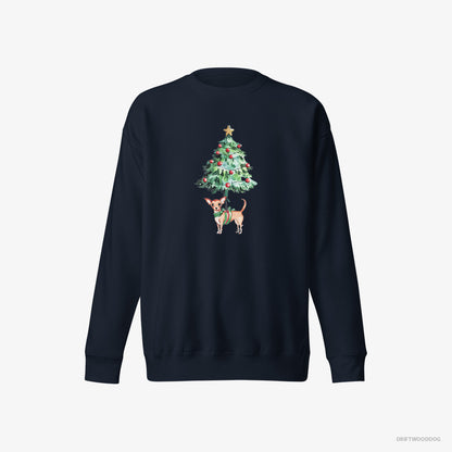 Chihuahua Adorned on the Christmas Tree Navy Sweatshirt