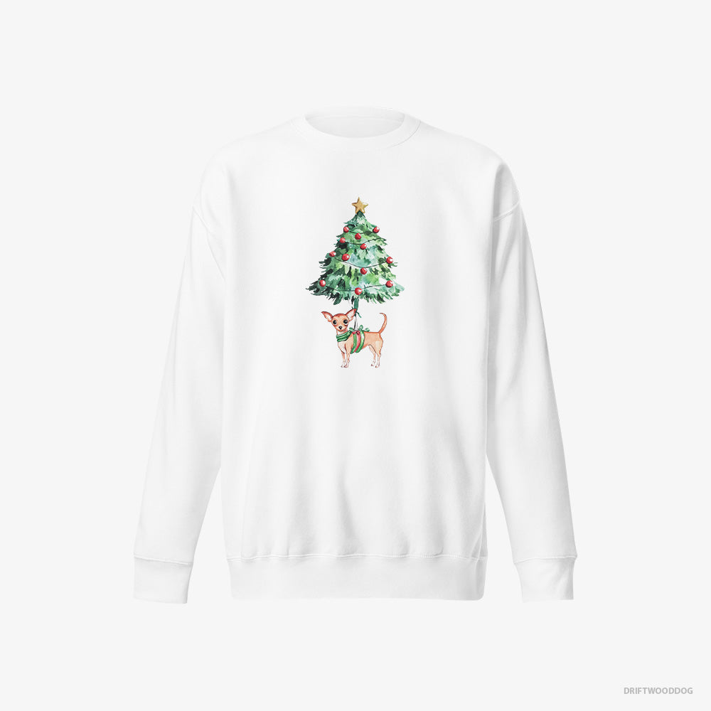 Chihuahua Sweatshirt – Men White Sweatshirt Eco-Friendly – Adorned on the Christmas Tree (on White Background)