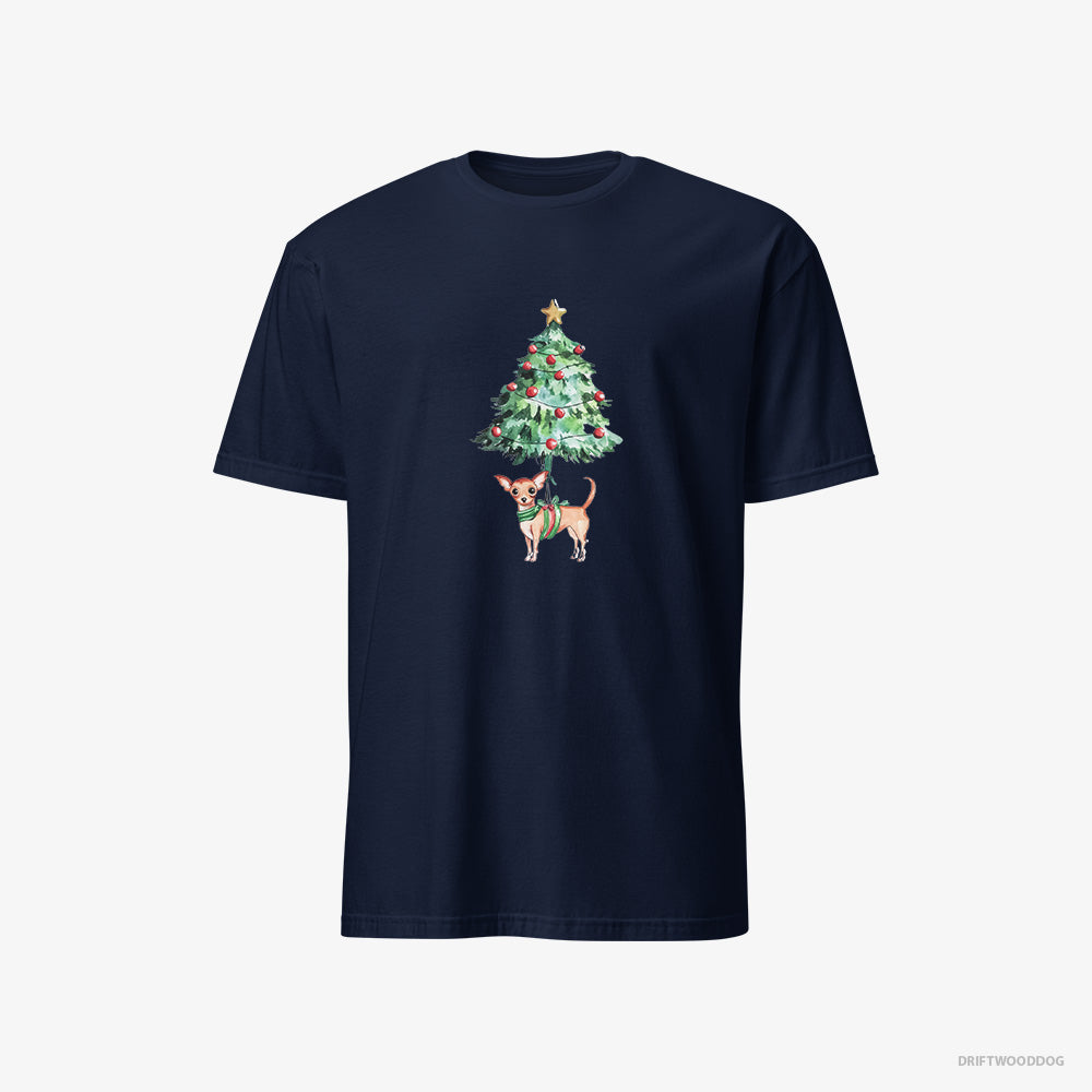 Chihuahua T-Shirt – Men Navy T-Shirt Classic – Adorned on the Christmas Tree (on White Background)