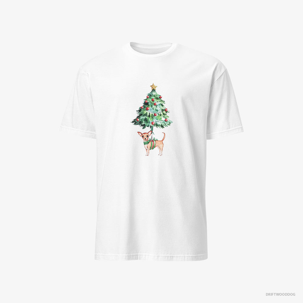 Chihuahua T-Shirt – Men White T-Shirt Classic – Adorned on the Christmas Tree (on White Background)