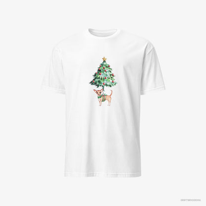 Chihuahua T-Shirt – Men White T-Shirt Classic – Adorned on the Christmas Tree (on White Background)