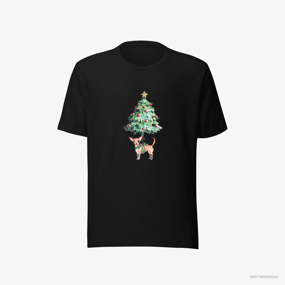 Chihuahua T-Shirt – Women Black T-Shirt Eco-Friendly – Adorned on the Christmas Tree (on White Background)