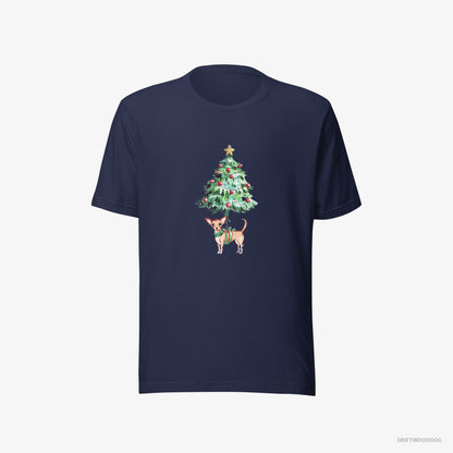 Chihuahua Adorned on the Christmas Tree Navy T-Shirt