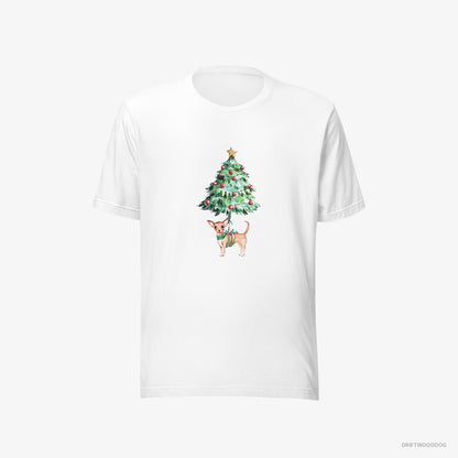 Chihuahua T-Shirt – Women White T-Shirt Eco-Friendly – Adorned on the Christmas Tree (on White Background)