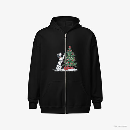 Dalmatian Decorating the Tree with Christmas Candle Black Hoodie