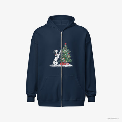 Dalmatian Decorating the Tree with Christmas Candle Navy Hoodie