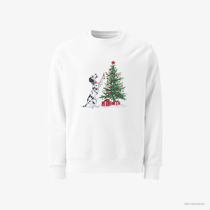 Dalmatian Decorating the Tree with Christmas Candle White Sweatshirt