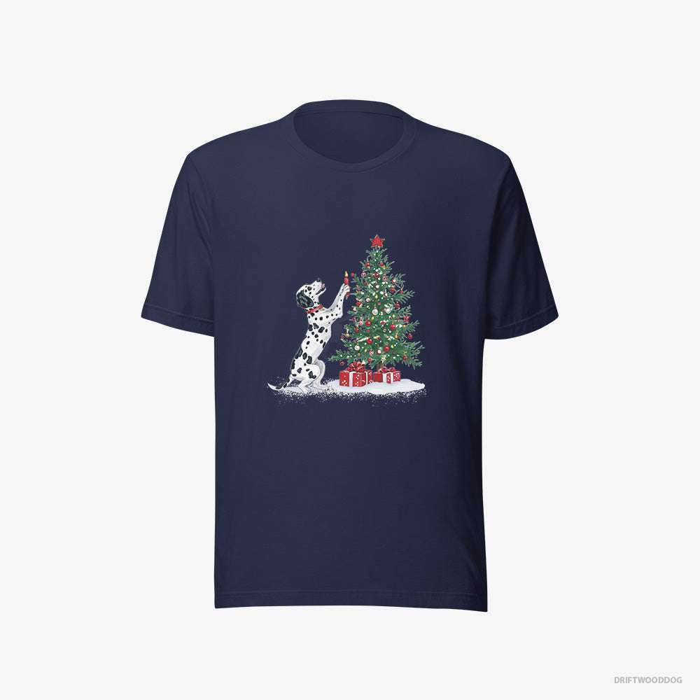 Dalmatian T-Shirt – Men Navy T-Shirt Eco-Friendly – Decorating the Tree with Christmas Candle (on White Background)