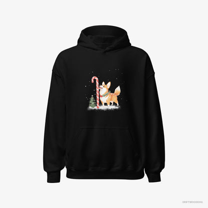 Corgi Licking a Huge Christmas Candy Cane Black Hoodie